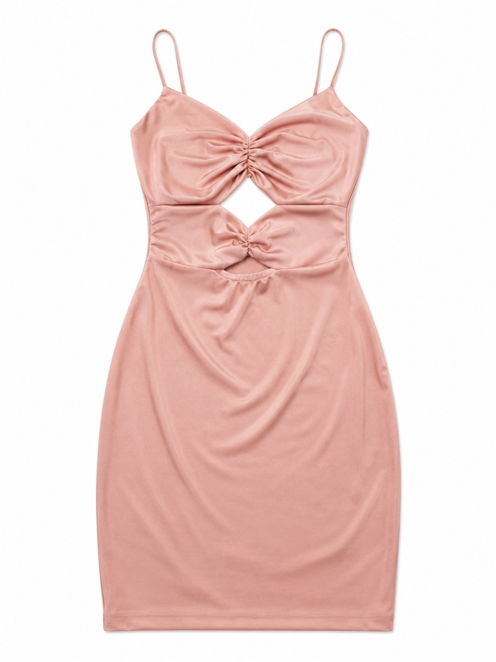 Blush Pink Cutout Satin Bodycon Dress, Size Small